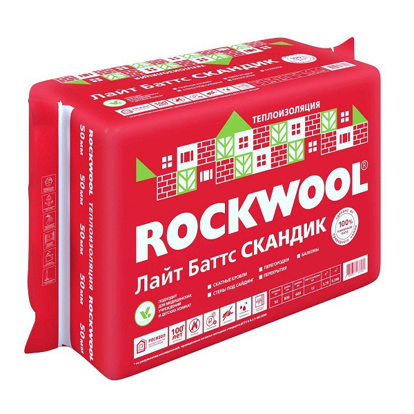 Каменная вата Rockwool Акустик Баттс 1000х600х040 мм 2 Базальтовая вата Rockwool Лайт Баттс Скандик 800х600х50 мм 12 штук в упаковке