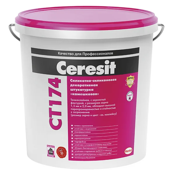 1318409 Ceresit CT 174 Штукатурка силикатно-силиконовая камешковая 2,0 мм база 25кг.