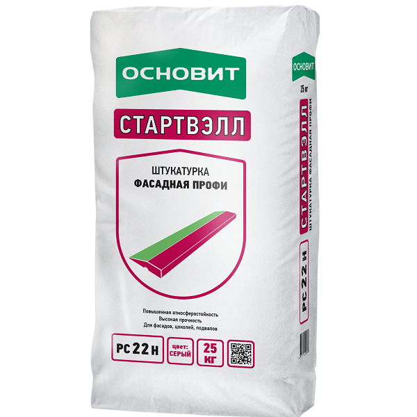 67753 Штукатурка фасадная профи ОСНОВИТ СТАРТВЭЛЛ PC22 H (25 кг) 3 osnovit_startvell_ps22h_grey
