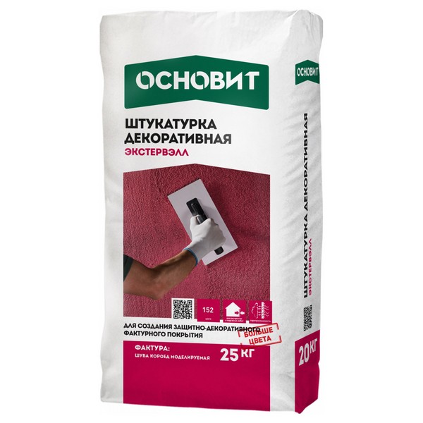 64352 Декоративная штукатурка ОСНОВИТ ЭКСТЕРВЭЛЛ OS-1.0 GK фактура короед серая (25 кг) 1 shtukaturka_dekorativnaya_osnovit_ekstervell_koroed_superbelaya-a