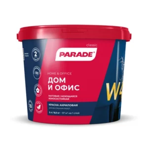 0005876 Краска акрил. PARADE W4 износоустойчивая Дом & Офис Бел. мат. 5л Россия