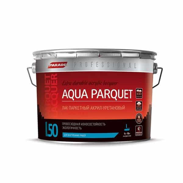 0006052 Лак PARADE Professional акрил-уретановый паркетный L50 AQUA PARQUET Глянцев. 9л Россия 2 0006052-lak-parade-professional-akril-uretanovyi-parketnyi-l50-aqua-parquet-glyantsevyi-9l-gsse
