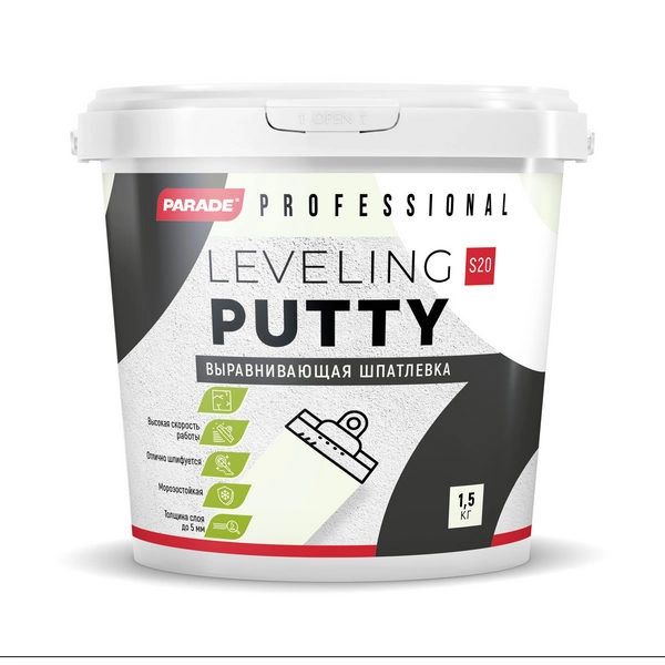 0006167 Шпатлевка акриловая PARADE PROFESSIONAL S20 базовая 1,5кг Россия 1 0006167-shpatlevka-acrylovaya-parade-professional-s20-basovaya-1.5kg