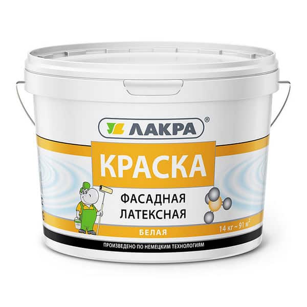 0007524 Краска латексная фасадная Лакра Белый 14кг Л-С 1 0007524-kraska-lateksnaya-fasadnaya-lakra-belyi-14kg-gsse