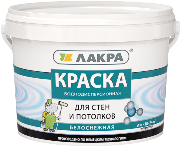 0007485 Краска в/д д/стен и потолков Лакра Белоснежный 6,5кг Л-С 3 Лакра краска воднодисперсионная для стен и потолков