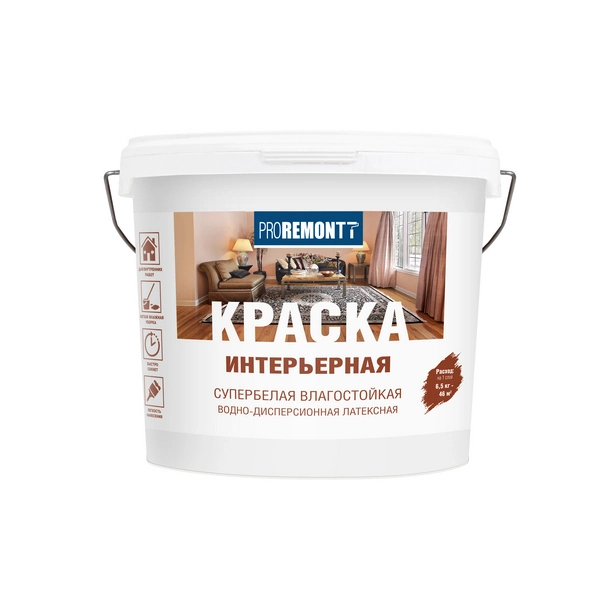 8300523 Краска интерьерная влагостойкая PROREMONTT супербелая Л-С 6,5 кг 1 8300523 Краска интерьерная влагостойкая PROREMONTT супербелая Л-С 6,5 кг