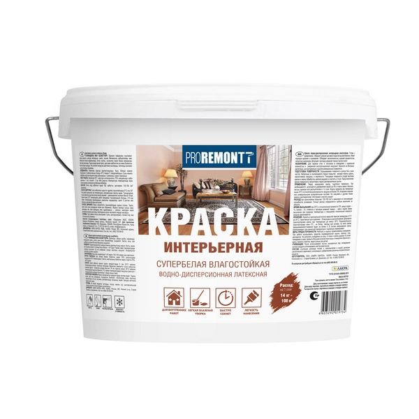 8300524 Краска интерьерная влагостойкая PROREMONTT супербелая Л-С 14 кг 1 8300524 Краска интерьерная влагостойкая PROREMONTT супербелая Л-С 14 кг