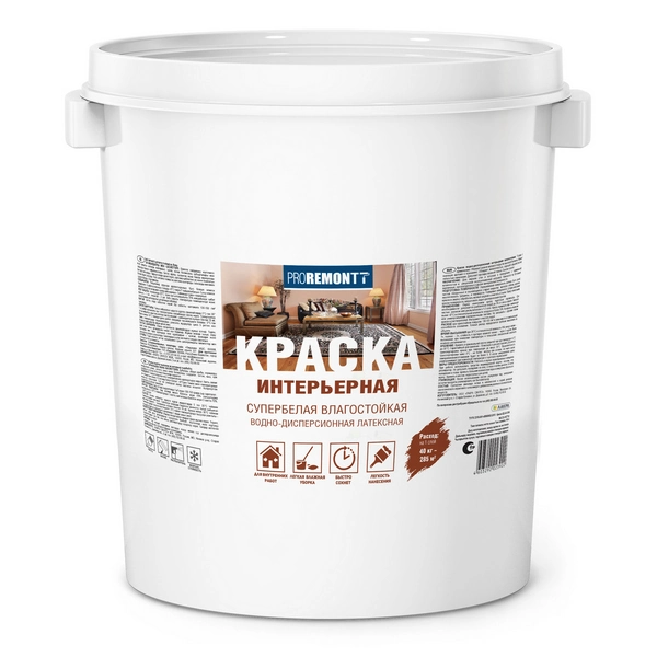 8300525 Краска интерьерная влагостойкая PROREMONTT супербелая Л-С 40 кг 1 8300525 Краска интерьерная влагостойкая PROREMONTT супербелая Л-С 40 кг