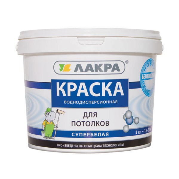 0007472 Краска в/д д/потолков Лакра Белый 40кг Л-С 3 lakra-ceiling-super-white-3kg-a
