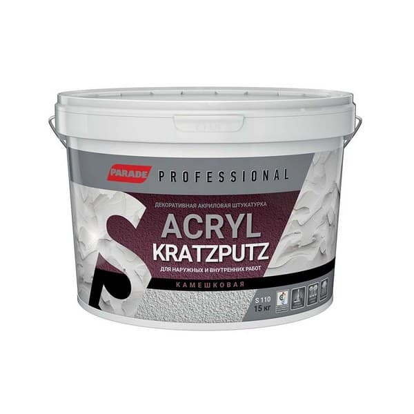 0005728 Декор штукатурка камешковая PARADE Professional Acryl KRATZPUTZ S110 K1,5 15кг 2 0005728-parade-professional-akryl-kratzputz-s110-k1.5-gsse