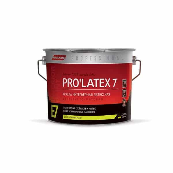 0005969 Краска латексная PARADE PRO'LATEX E7 база С шелк-мат. 2,7л Россия 2 0005969-kraska-lateksnaya-parade-prolatex-e7-base-с-2.7l-shelk-matovaya-gsse