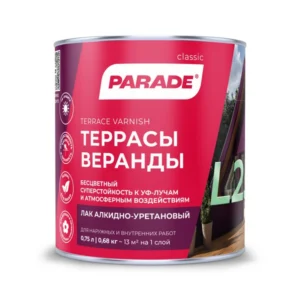 0006077 Лак алкидно-уретановый PARADE L25 Террасы & Веранды Глянцев. 0,75л Россия