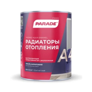 0006326 Эмаль PARADE A4 Радиаторы отопления акриловая термо Бел. п/мат. 0,9л Россия