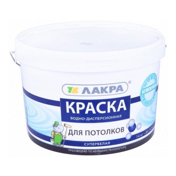 0007476 Краска в/д д/потолков Лакра Супербелая 14кг Л-С 2 kraska-dlya-potolkov-lakra-superbelaya-a