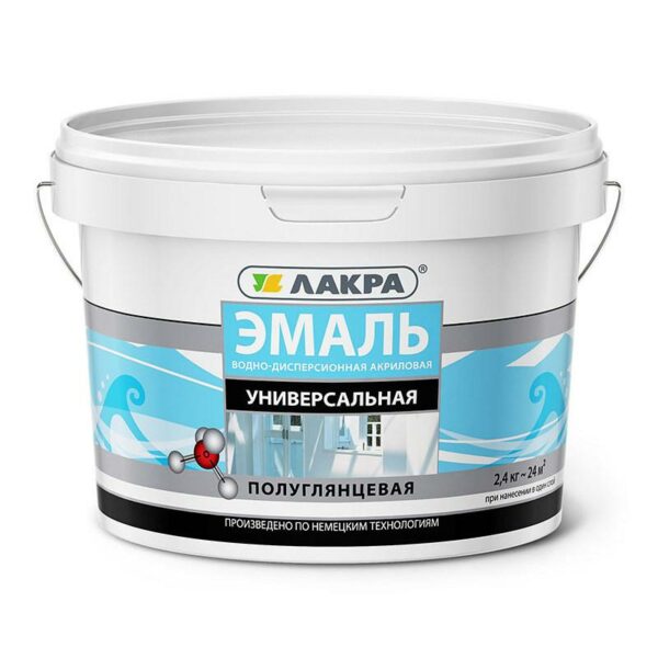 0008110 Эмаль акрил. универсальная Лакра Бел. п/глянц. 2,4кг Л-С 2 lakra-emal-acrylovaya-universal-poluglyancevaya-white-2.4kg-radders