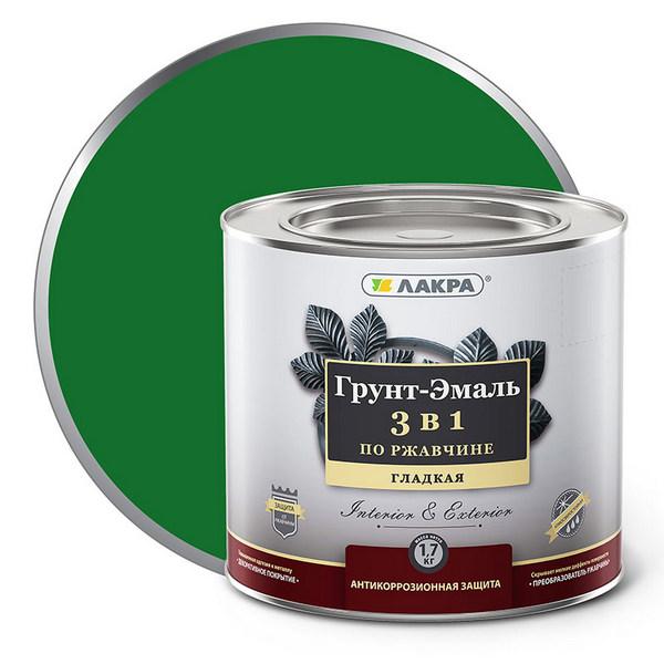 0007606 Грунт-эмаль 3 в 1 Лакра Зеленый 1,7кг Л-С 3 lakra-grunt-emal-3-v-1-gladkaya-green-1.7kg-radders