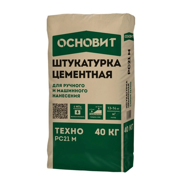 89508 Штукатурка цементная ручного и машинного нанесения ОСНОВИТ ТЕХНО PC21 M (25 кг) 1 89508 Штукатурка цементная ручного и машинного нанесения ОСНОВИТ ТЕХНО PC21 M (25 кг)