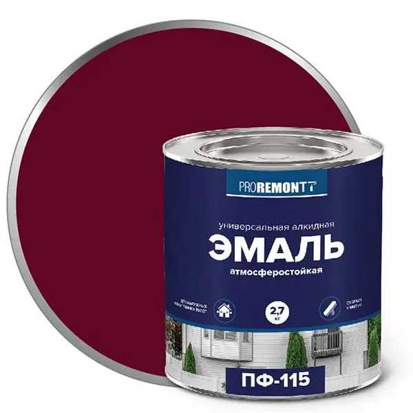 0006619 Эмаль ПФ-115 PROREMONTT Винно-красный RAL 3005 2,7кг Л-С 1 0006619 Эмаль ПФ-115 PROREMONTT Винно-красный RAL 3005 2,7кг Л-С