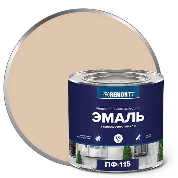0006680 Эмаль ПФ-115 PROREMONTT Слоновая кость RAL 1015 1,9кг Л-С 1 0006680-emal-pf-115-proremontt-slonovaya-kost-ral-1015-1.9kg
