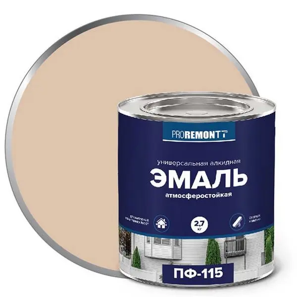 0006681 Эмаль ПФ-115 PROREMONTT Слоновая кость RAL 1015 2,7кг Л-С 1 0006681-emal-pf-115-proremontt-slonovaya-kost-ral-1015-2.7kg