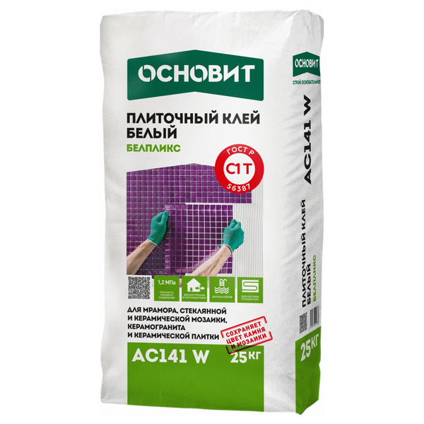 91587 Клей плиточный ОСНОВИТ БЕЛПЛИКС AC141 W (25 кг) 1 osnovit_ac141_w_belpliks_kley_belyy_s1t_dlya_keramicheskoy_mozaiki_keramicheskoy_i_keramogranitnoy_plitki_gsse