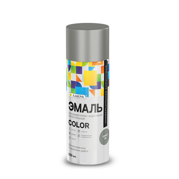 8300173 Эмаль аэрозольная Лакра Color универсальная Серый 301 1 8300173-emal-aerozolnaya-lakra-universalnaya-seryi-301-gsse
