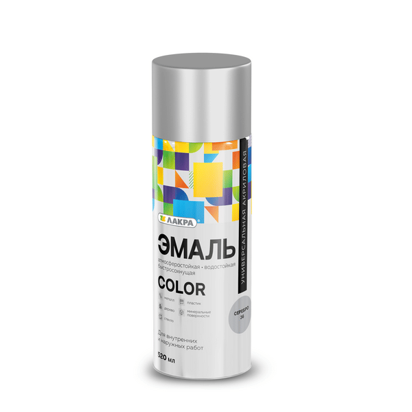 8300178 Эмаль аэрозольная Лакра Color универсальная Серебро 36 1 8300178-emal-aerozolnaya-lakra-universalnaya-serebro-36-gsse