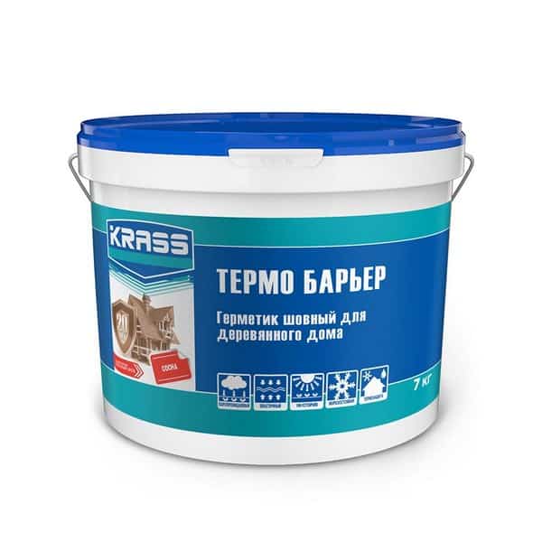 8302833 Герметик акриловый KRASS Термо Барьер для деревянного дома 7кг Бук 1 krass-termo-barrier-7kg