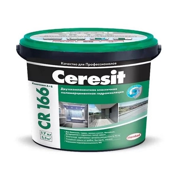 2825218 Ceresit CR 166/16 Эластичная гидроизоляционная масса Комплект (А+В) 16кг. 2 ceresit-cr166-17kg