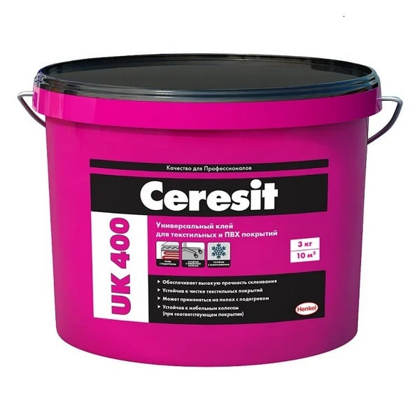 2144865 Ceresit UK 400/3 Клей д/текстильных и ПВХ покрытий универсальный 1 ceresit-uk-400-3kg