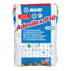 277225 Mapei Adesilex P10 улучшенный клей на цементной основе для стеклянной мозаики супербелый 25 кг.