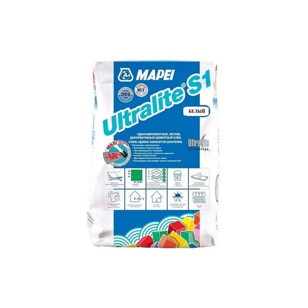 2428815 Mapei Ultralite S1 плиточный клей белый 15 кг. 1 mapei_ultralite_s1_white