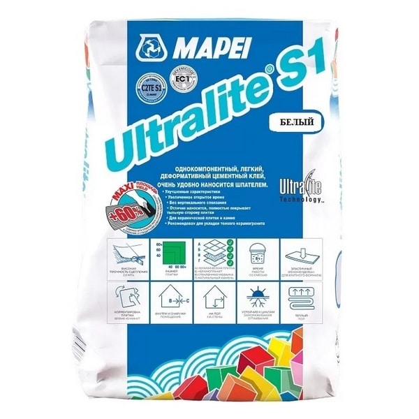 2428815 Mapei Ultralite S1 плиточный клей белый 15 кг. 2 mapei_ultralite_s1_white