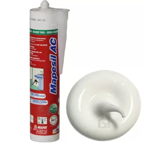 4810042IT Mapei Mapesil AC №100 Белый силиконовый клей-герметик на уксусной основе 310 мл. 1 germetik_mapei_mapesil_ac_100_belyi