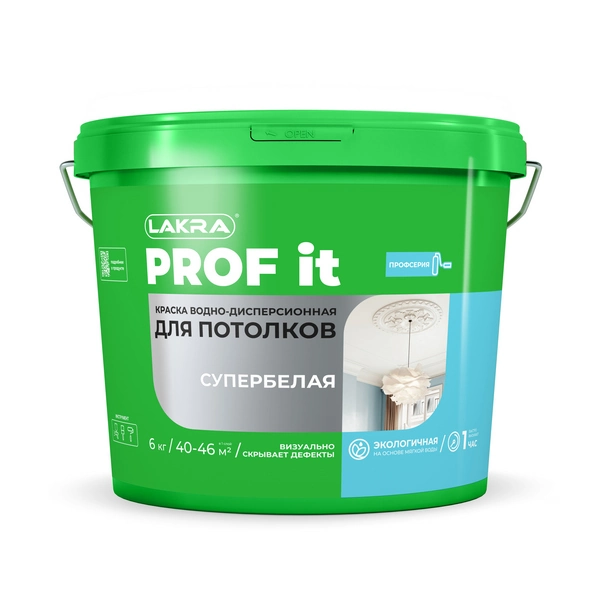 9592366 Краска акриловая для потолков Лакра PROF IT супербелая 6 кг 1 kraska-acrylovaya-dlya-potolkov-lakra-prof-it-superbelaya-6kg-gsse