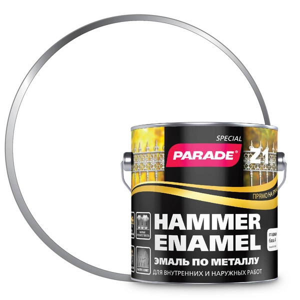 8307656 Эмаль по металлу Parade Z1 гладкая база А / RAL 9016 белый 2,5л 1 8307656-emal-po-metallu-parade-z1-gladkaya-baza-a-ral-9016-2.5l