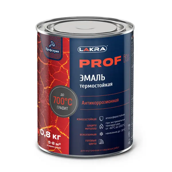 9590258 Эмаль термостойкая антикоррозионная Лакра PROF IT до 700С Графит 0,8 кг 1 9590258-emal-termostoikaya-antikorrozionaya-lakra-prof-it-graphit-700c-0.8kg