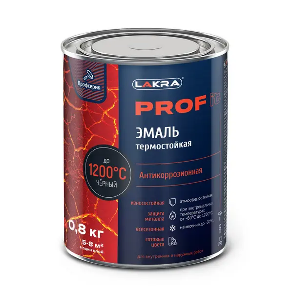 9590260 Эмаль термостойкая антикоррозионная Лакра PROF IT до 1200С Чёрный 0,8 кг 1 9590260-emal-termostoikaya-antikorrozionaya-lakra-prof-it-chernyi-1200c-0.8kg