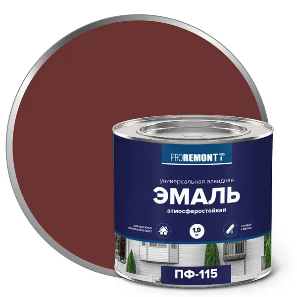 9590660 Эмаль ПФ-115 PROREMONTT Красно-коричневый 1,9кг Л-С 1 9590660-emal-pf-115-proremontt-krasno-korichnevyi-1.9kg