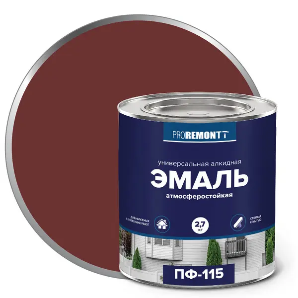 9590661 Эмаль ПФ-115 PROREMONTT Красно-коричневый 2,7кг Л-С 1 9590661-emal-pf-115-proremontt-krasno-korichnevyi-2.7kg