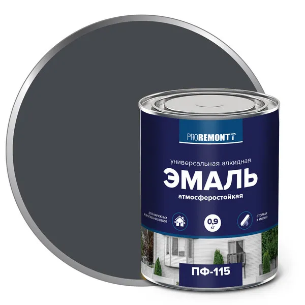 9591477 Эмаль ПФ-115 PROREMONTT Антрацит RAL 7016 0,9 кг Л-С 1 9591477-emal-pf-115-proremontt-antrazit-ral7016-gsse-0.9kg