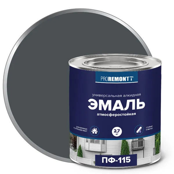 9591479 Эмаль ПФ-115 PROREMONTT Антрацит RAL 7016 2,7 кг Л-С 1 9591479-emal-pf-115-proremontt-antrazit-ral7016