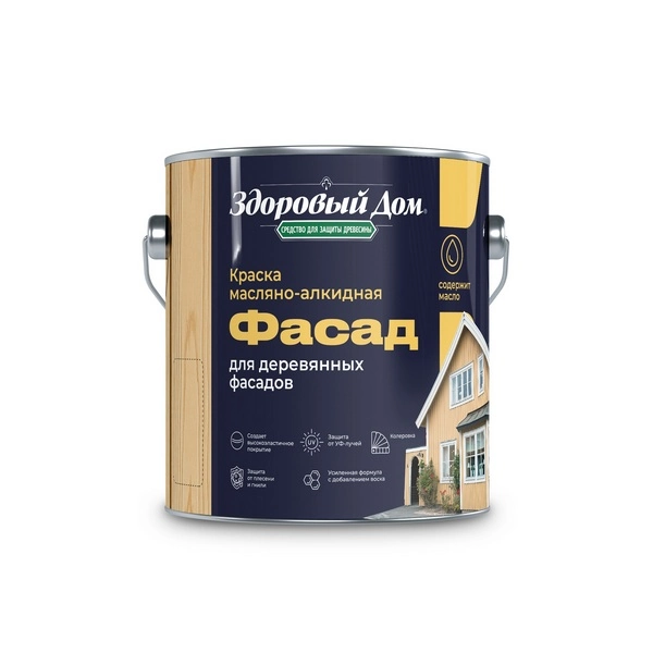 9593641 Краска Здоровый Дом ФАСАД масляно-алкидная для деревянных фасадов база А 2,5л